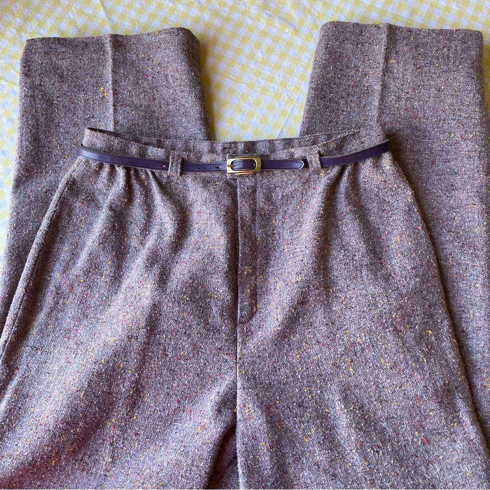 Vintage Tweed Trousers with Purple Belt